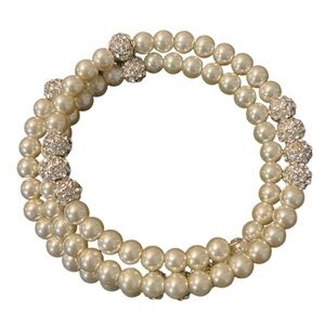Gorgeous Glass Pearl & Paved Crystal Ball Wire Wrap Bracelet